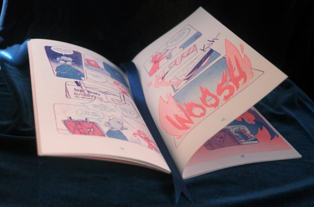 Photograph of an open minicomic.